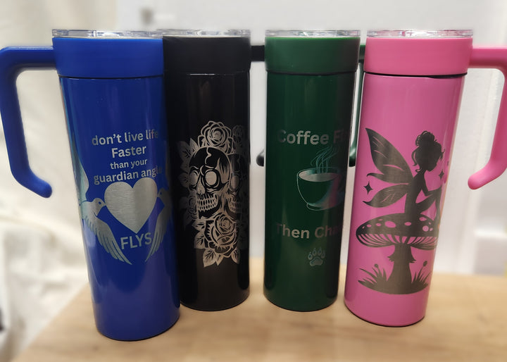 LDJ 20oz Powder Coated Skinny Tumbler – Screw-On Lid & Handle, Matching Straw