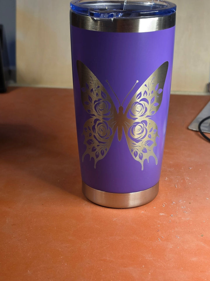 BUTTERFLY (ENGRAVED) - Laser Engraved by LDJ Engraving - Tumbler – 20oz Tapered