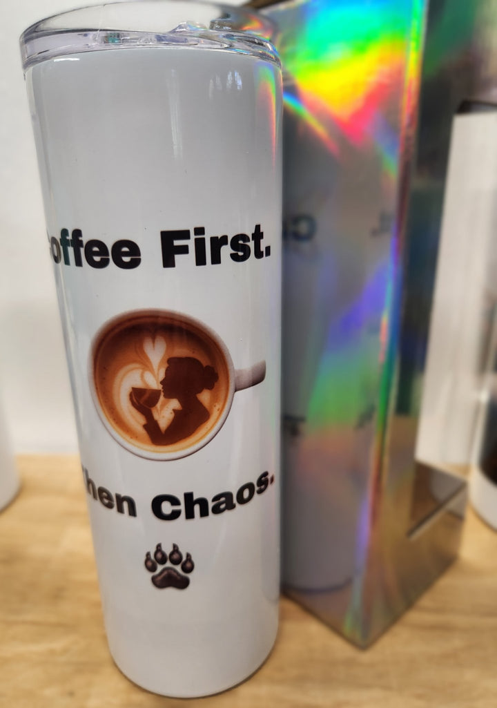 Creator Showcase – 20oz Tumbler with Coffee & Chaos Wrap - Laser Engraved by LDJ Engraving - 